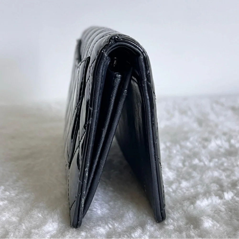 Chanel Classic Long Flap Wallet in Black Quilted Patent Leather